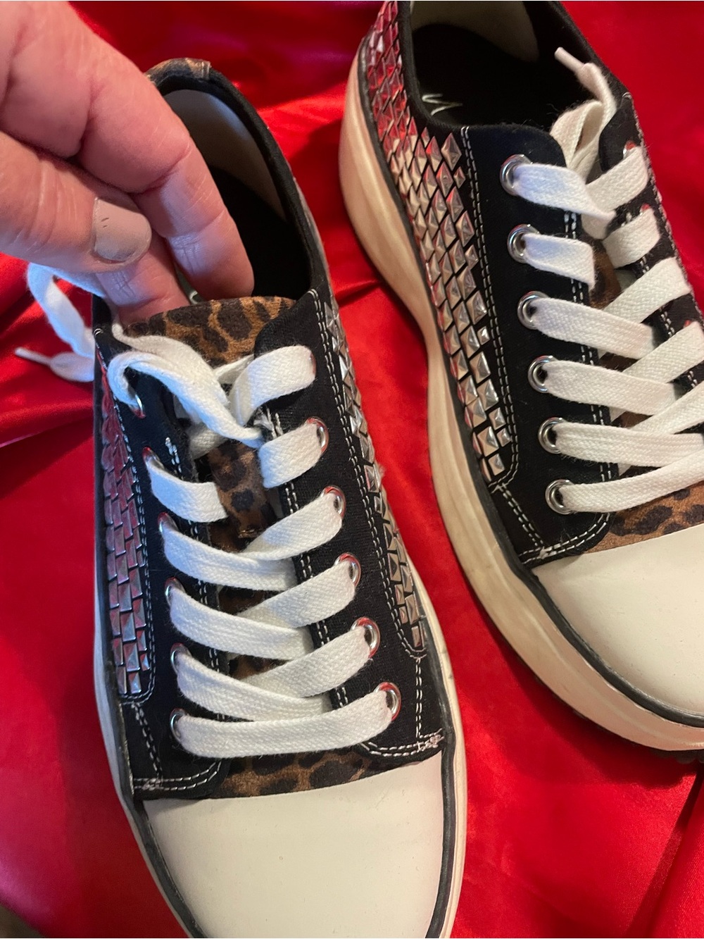 Women’s Black & White Studded Platform Sneakers - Picture 2 of 5